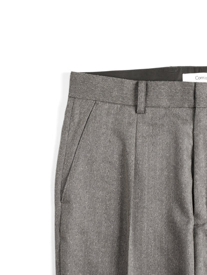 Super130's WOOL/SILK HERRINGBONE SLACKS｜BROWN