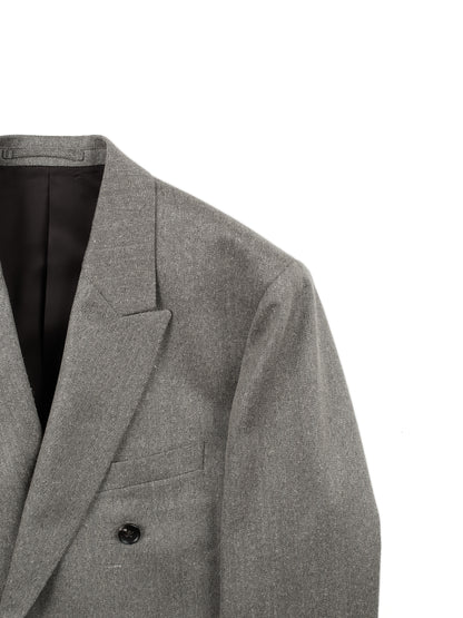 Super130's WOOL/SILK HERRINGBONE DOUBLE BREASTED JACKET｜BROWN
