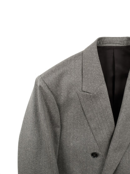 Super130's WOOL/SILK HERRINGBONE DOUBLE BREASTED JACKET｜BROWN