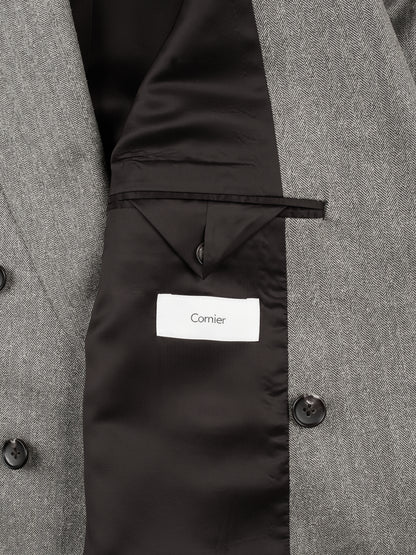 Super130's WOOL/SILK HERRINGBONE DOUBLE BREASTED JACKET｜BROWN