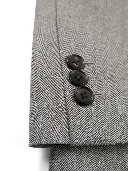 Super130's WOOL/SILK HERRINGBONE DOUBLE BREASTED JACKET｜BROWN