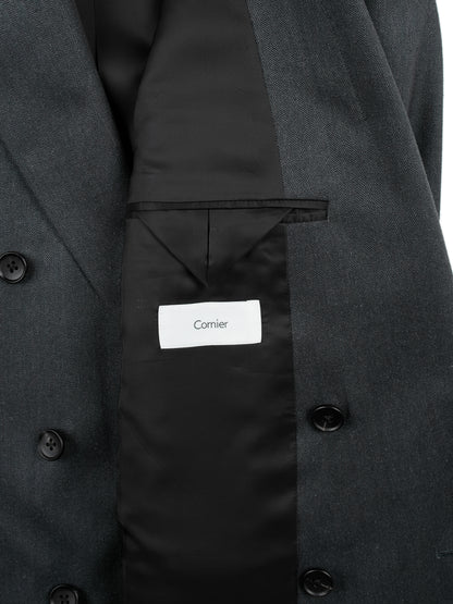 Super130's WOOL/SILK HERRINGBONE DOUBLE BREASTED JACKET｜CHARCOAL