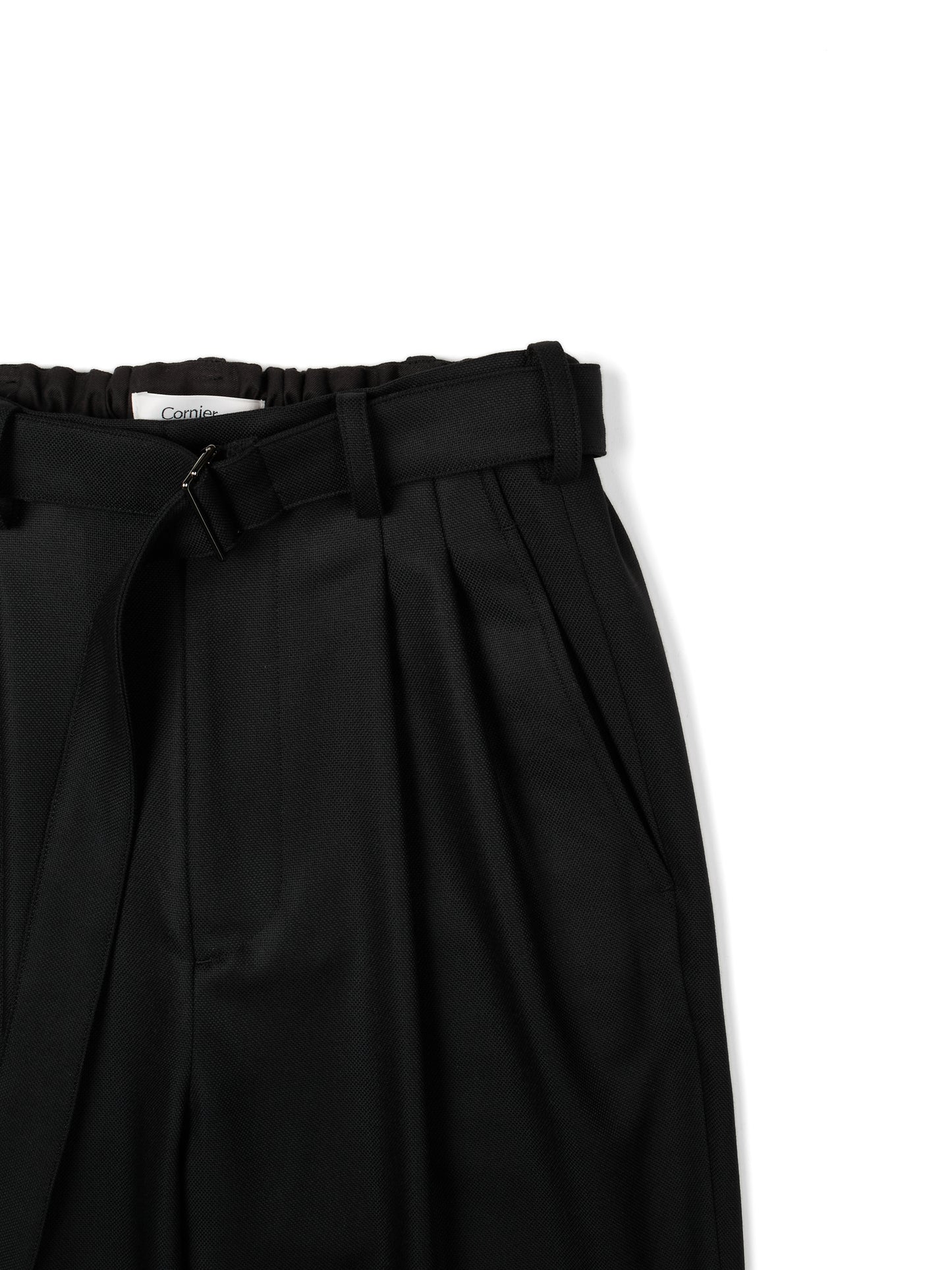 Super140's WOOL MAT BELTED PANTS｜BLACK