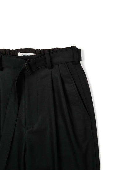 Super140's WOOL MAT BELTED PANTS｜BLACK