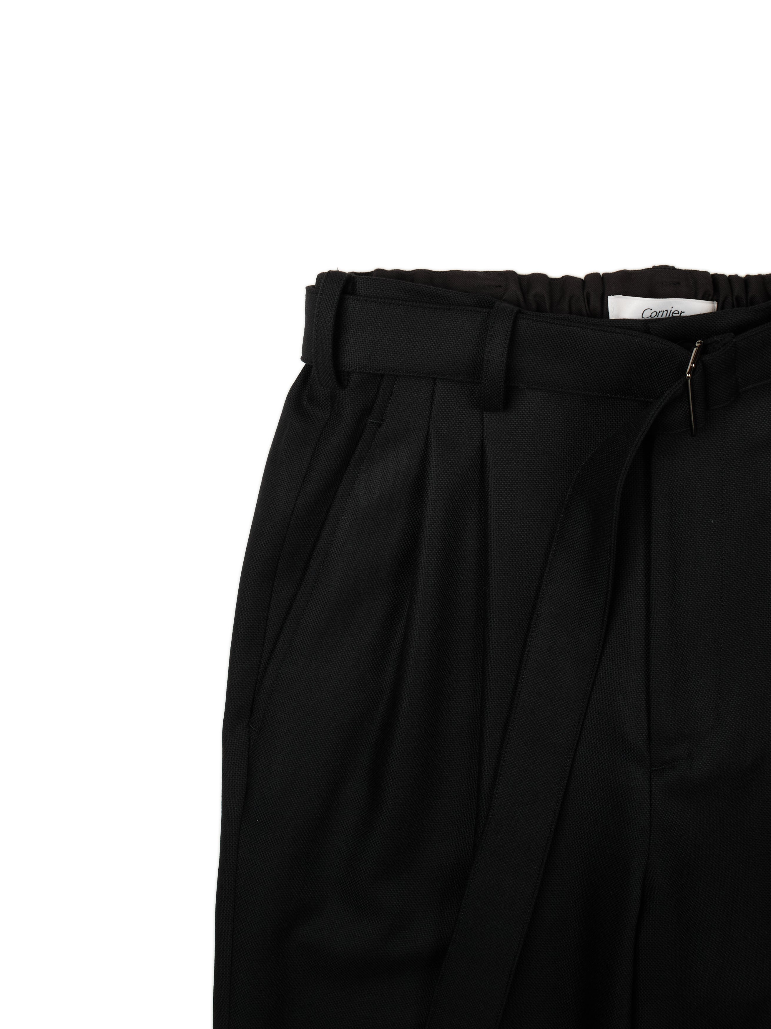 Super140's WOOL MAT BELTED PANTS｜BLACK – Cornier