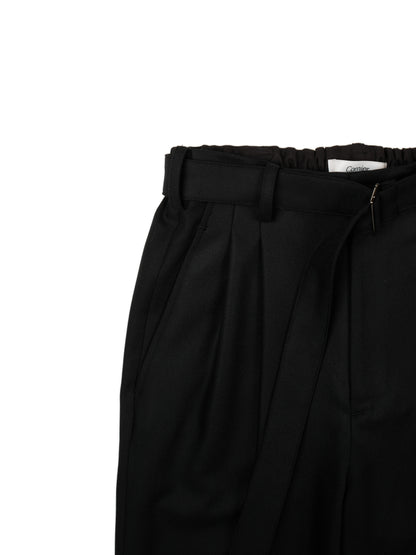 Super140's WOOL MAT BELTED PANTS｜BLACK