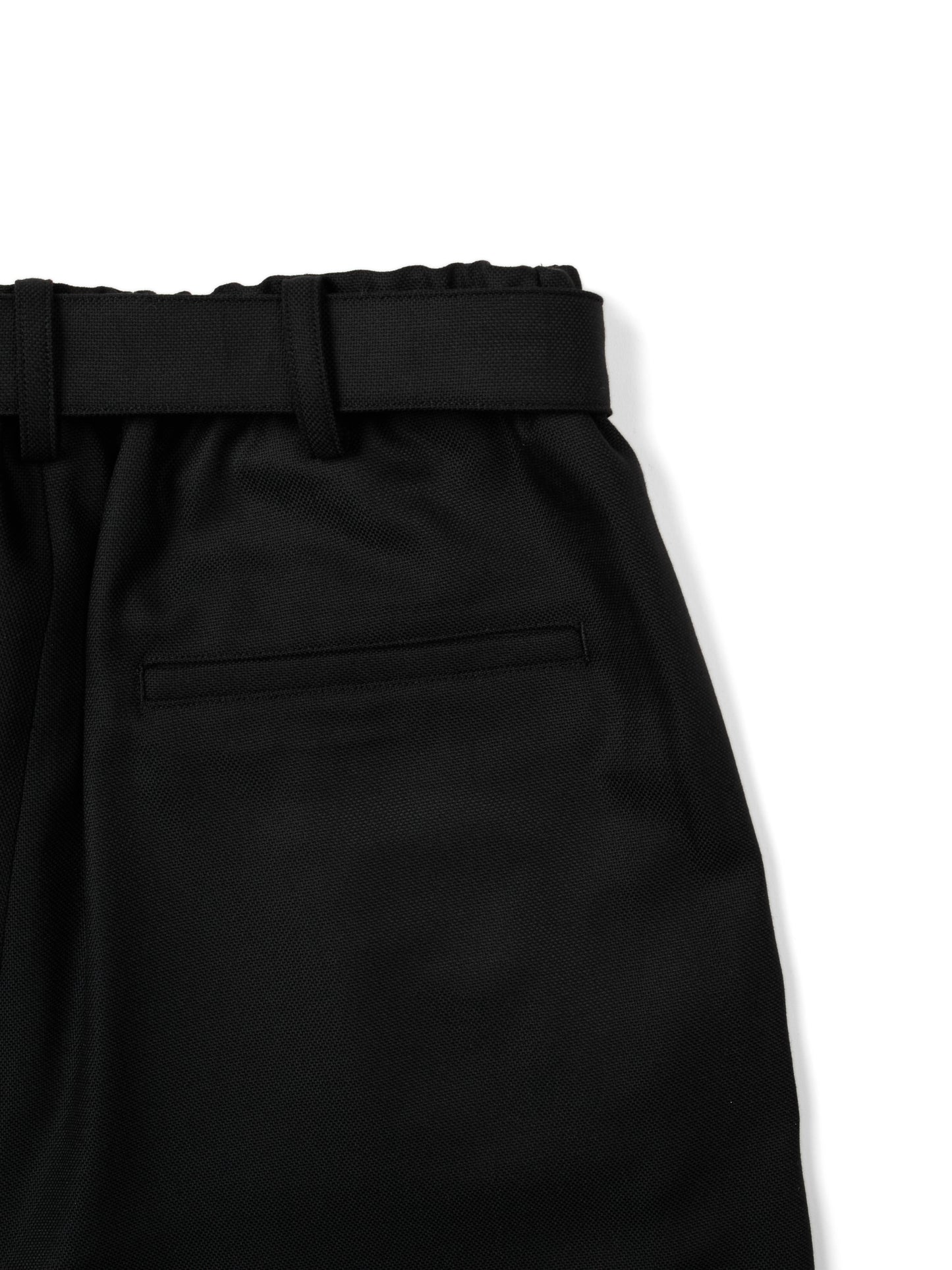 Super140's WOOL MAT BELTED PANTS｜BLACK
