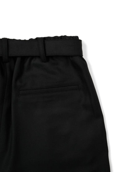 Super140's WOOL MAT BELTED PANTS｜BLACK