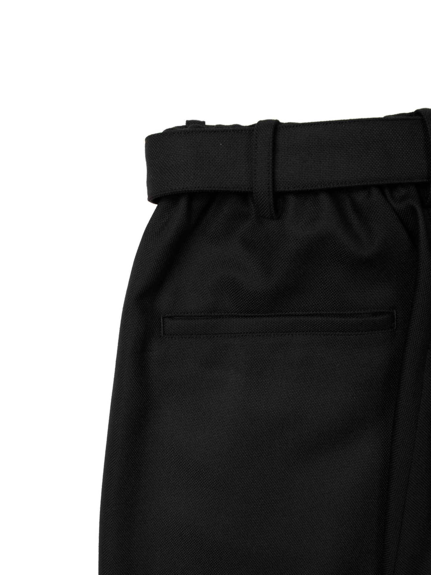 Super140's WOOL MAT BELTED PANTS｜BLACK