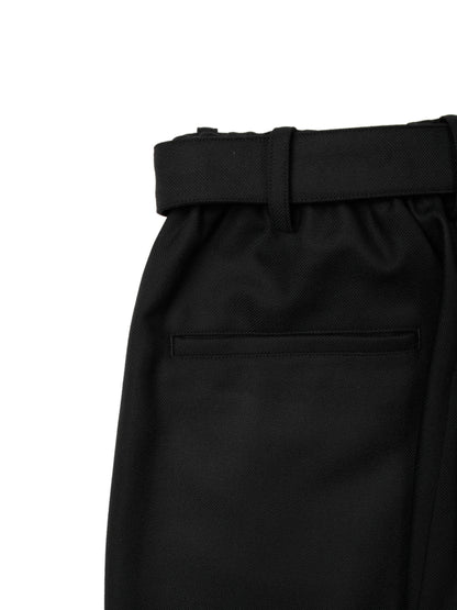 Super140's WOOL MAT BELTED PANTS｜BLACK