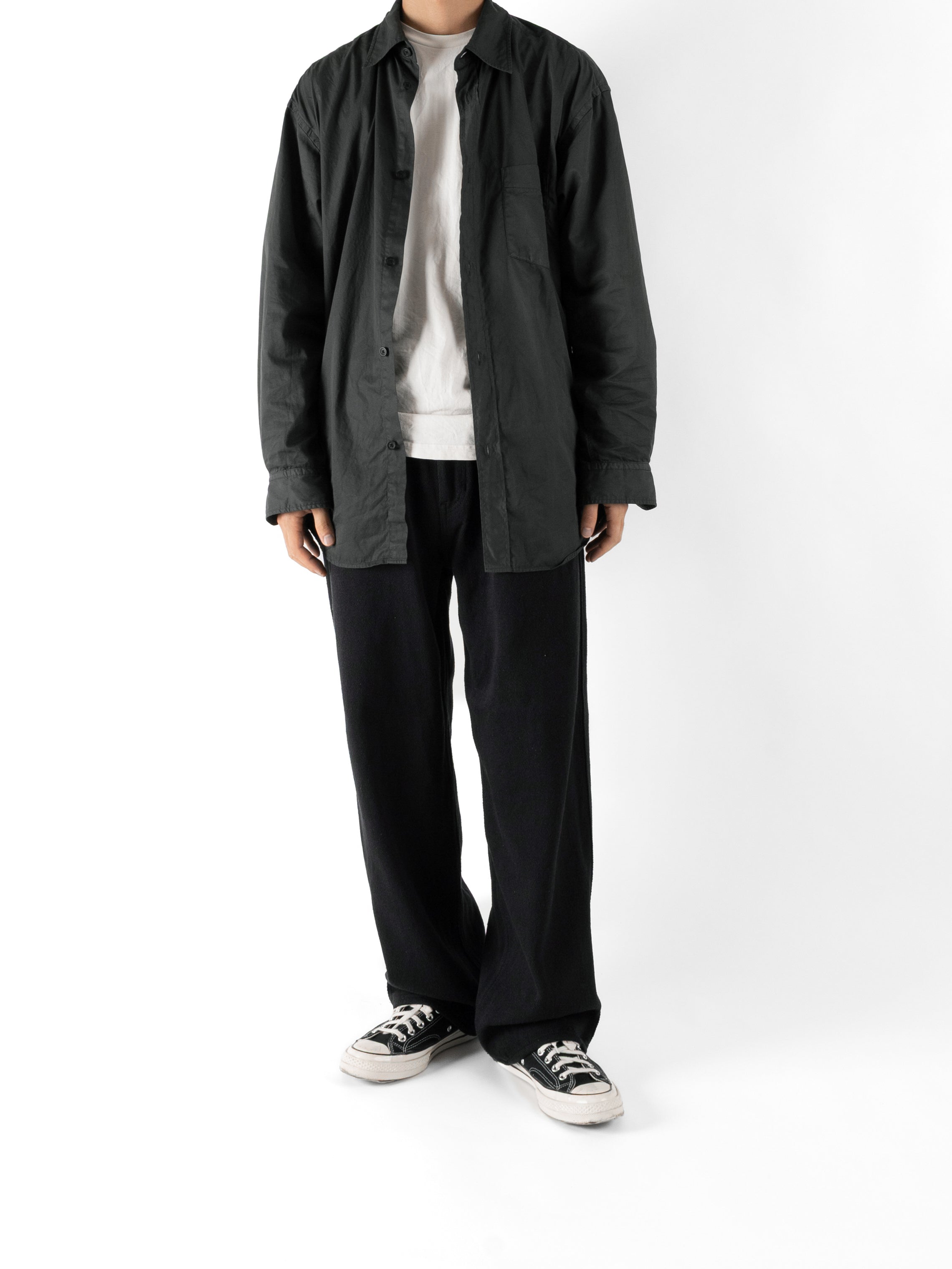 GARMENT DYED FINX COTTON TWILL BIG SHIRTS｜INK BLACK – Cornier