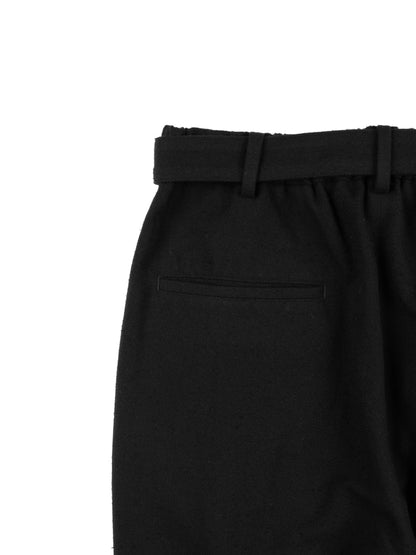 Super140's WOOL SILK NEP BELTED PANTS｜BLACK