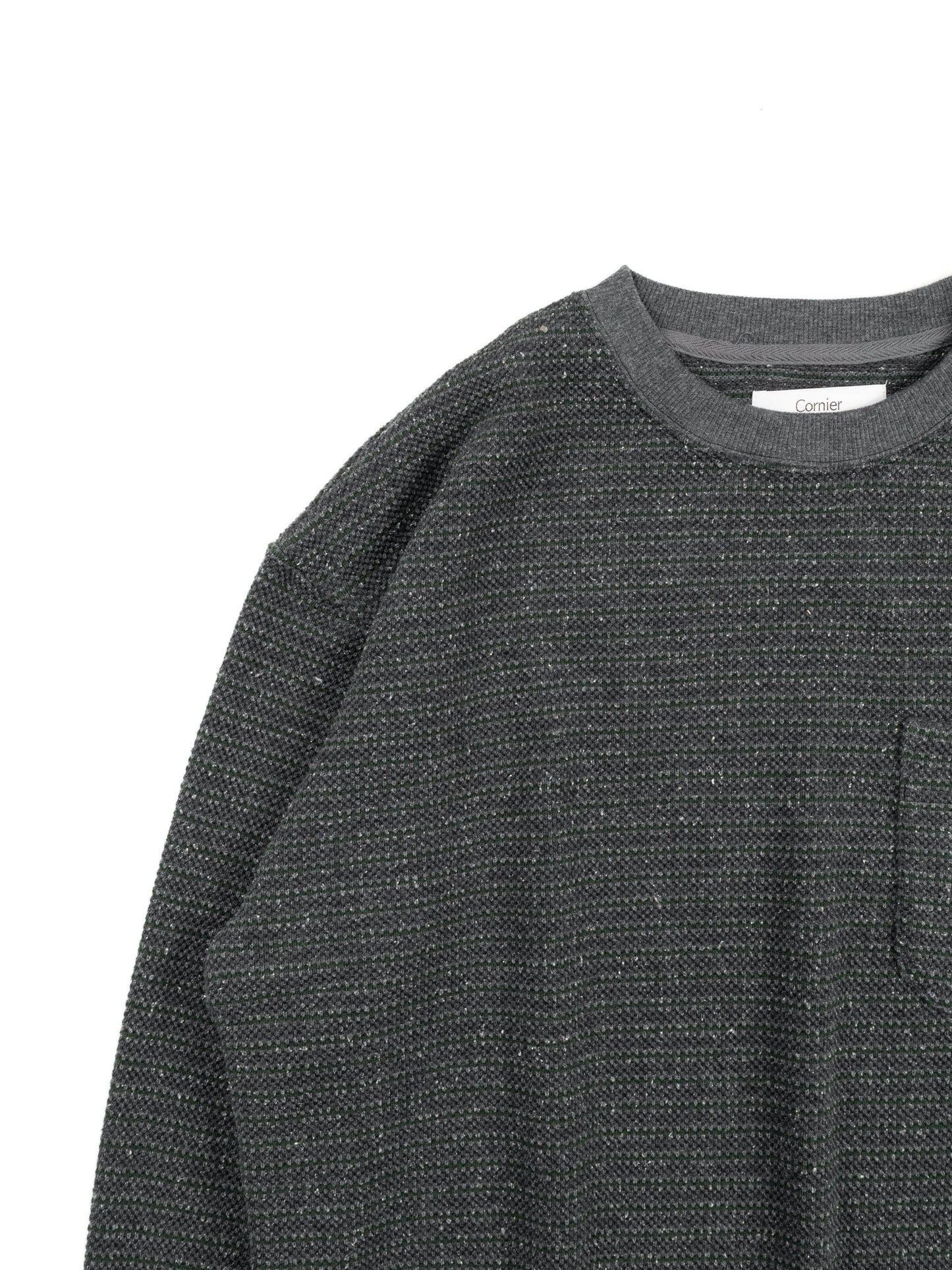 SILK NEP HEAVY MOSS STITCH BORDER LONG SLEEVE T-SHIRTS｜GREEN