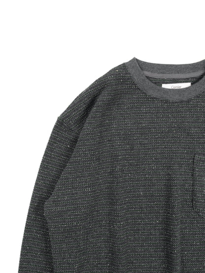 SILK NEP HEAVY MOSS STITCH BORDER LONG SLEEVE T-SHIRTS｜GREEN