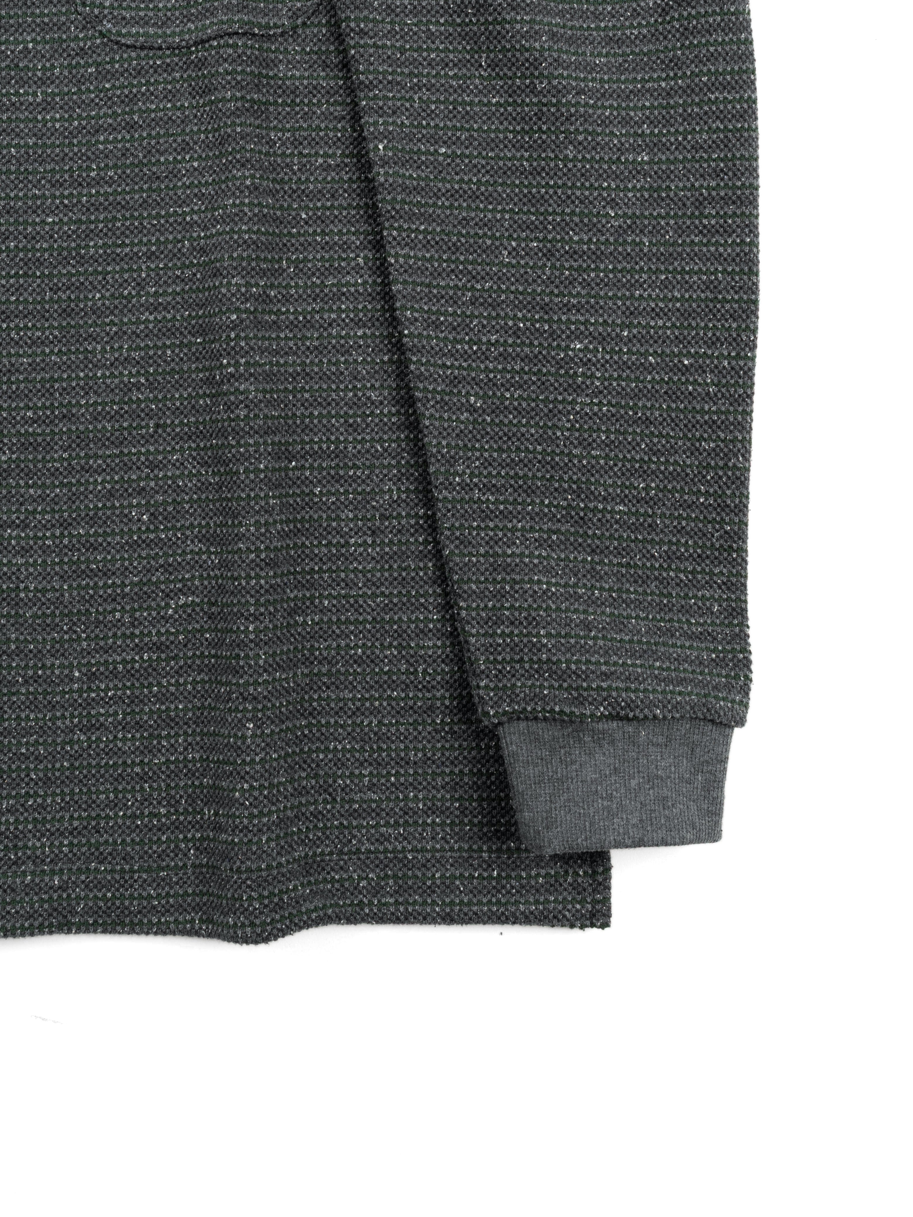 SILK NEP HEAVY MOSS STITCH BORDER LONG SLEEVE T-SHIRTS｜GREEN