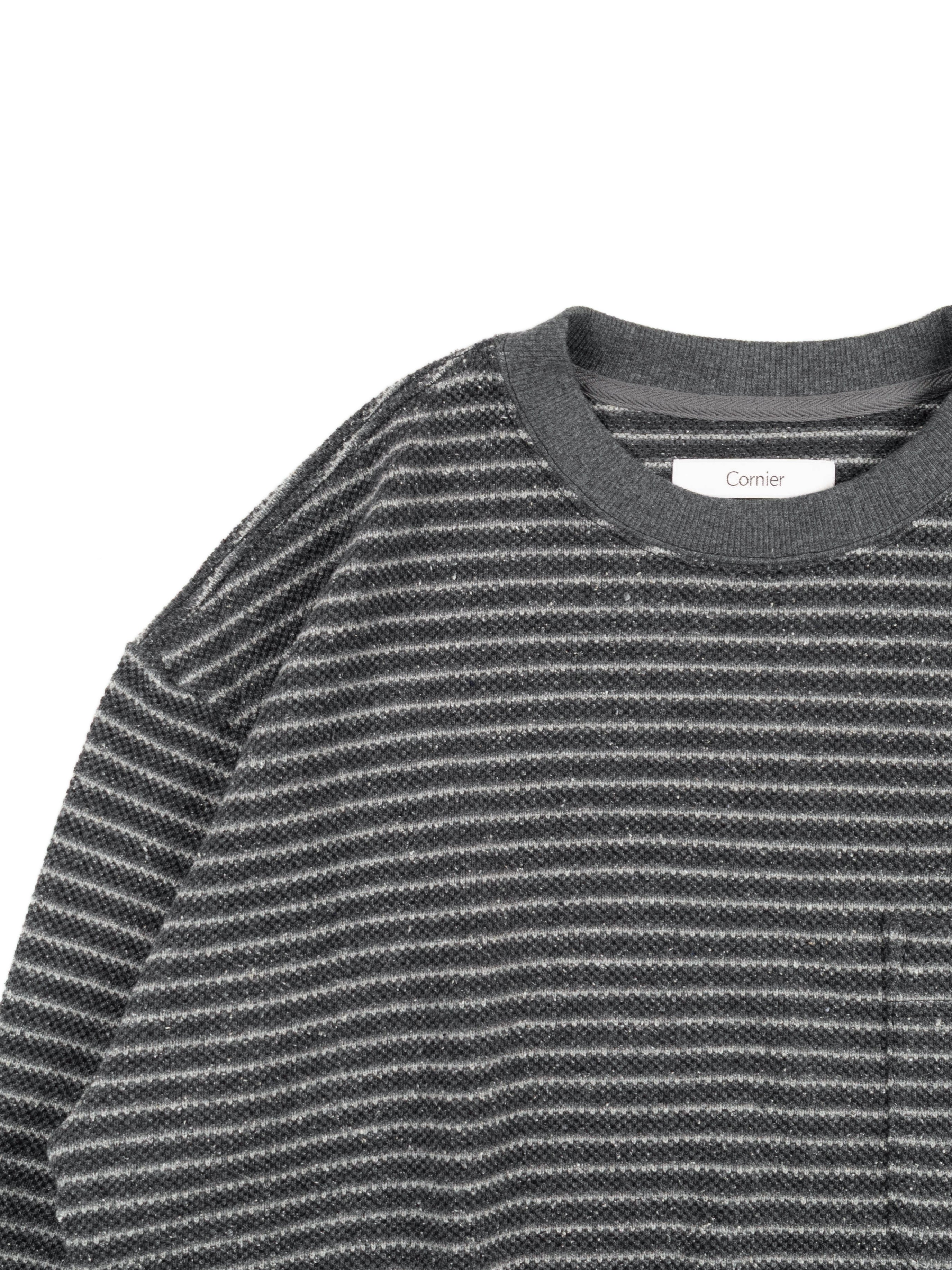 SILK NEP HEAVY MOSS STITCH BORDER LONG SLEEVE T-SHIRTS｜GRAY – Cornier