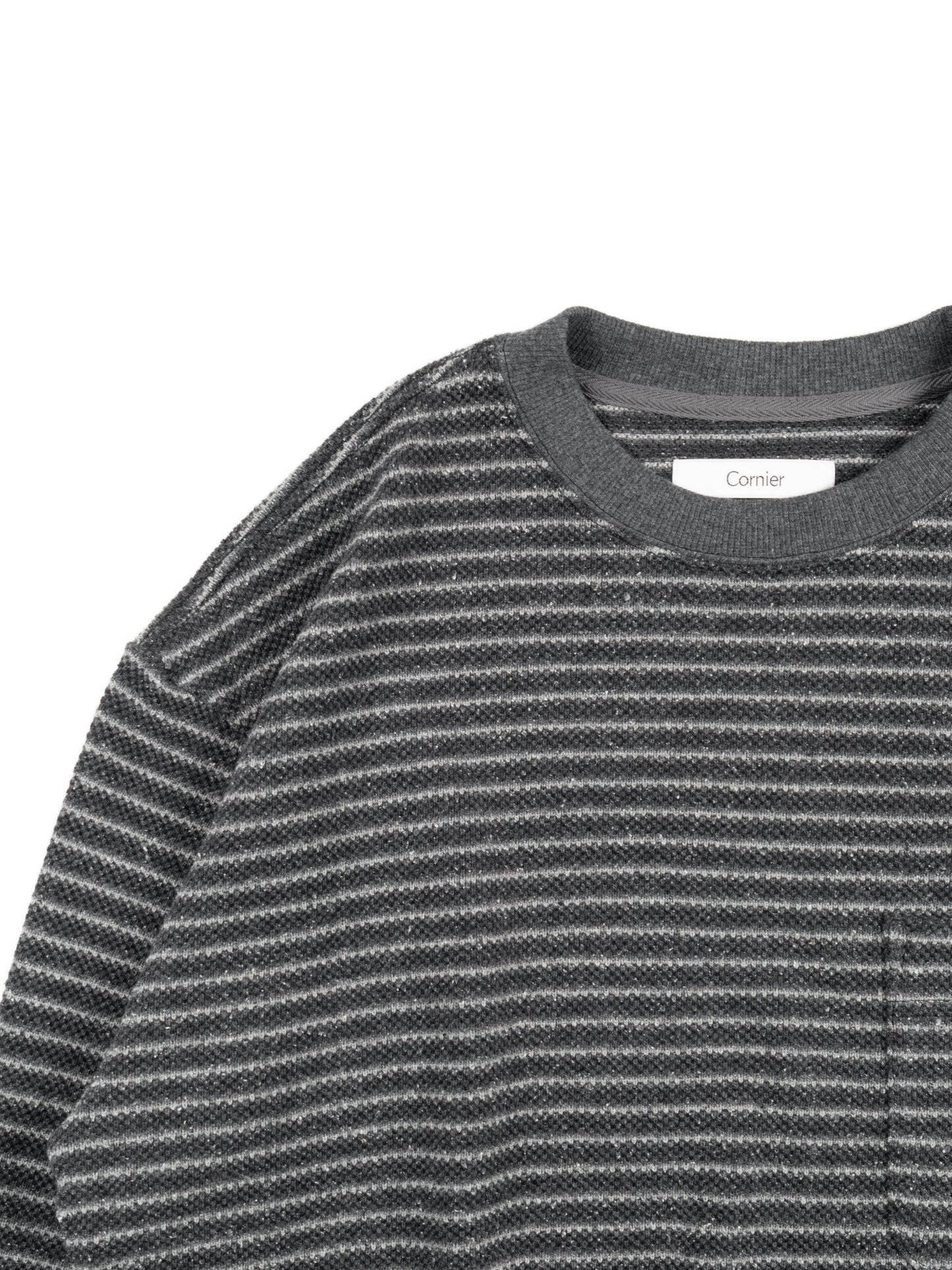 SILK NEP HEAVY MOSS STITCH BORDER LONG SLEEVE T-SHIRTS｜GRAY