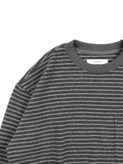 SILK NEP HEAVY MOSS STITCH BORDER LONG SLEEVE T-SHIRTS｜GRAY