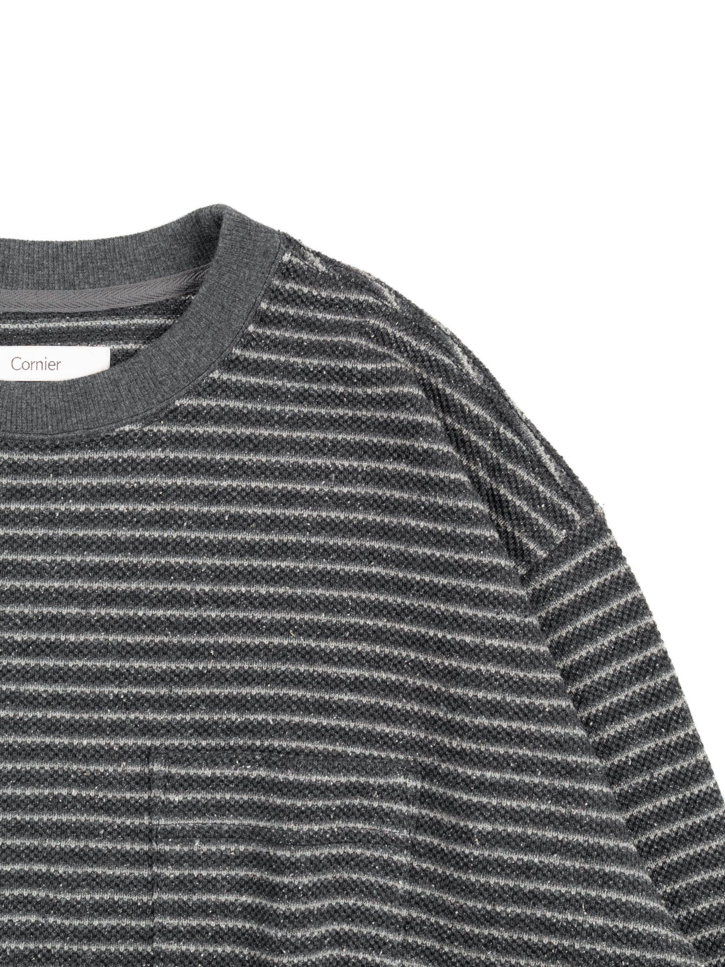 SILK NEP HEAVY MOSS STITCH BORDER LONG SLEEVE T-SHIRTS｜GRAY