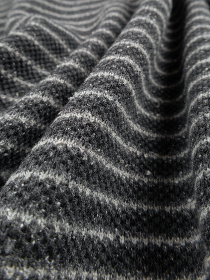 SILK NEP HEAVY MOSS STITCH BORDER LONG SLEEVE T-SHIRTS｜GRAY