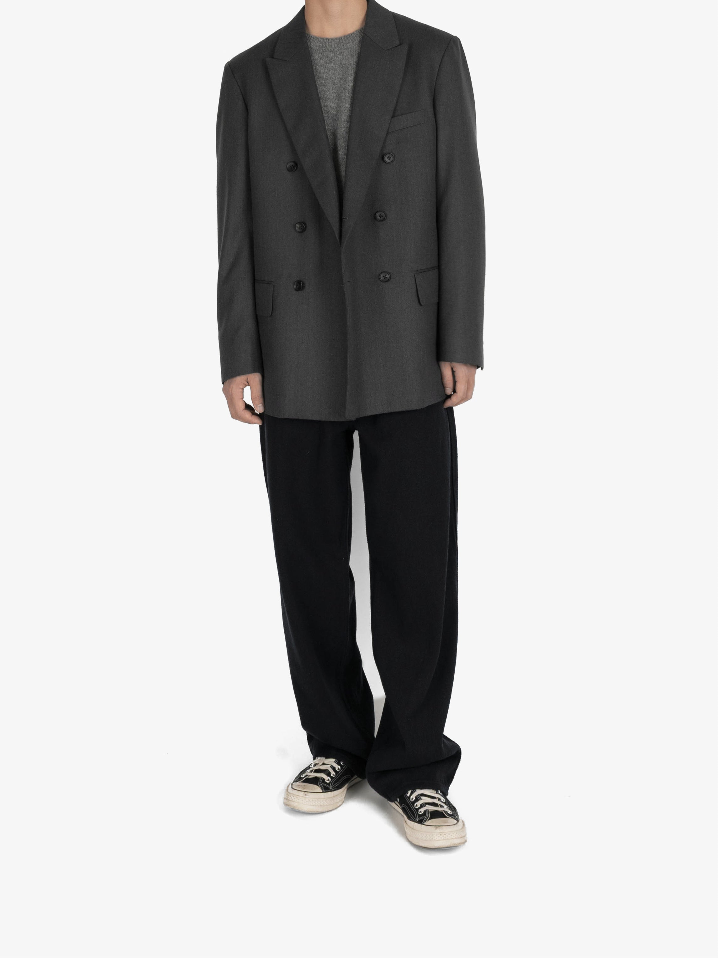 Super130's WOOL/SILK HERRINGBONE DOUBLE BREASTED JACKET｜CHARCOAL