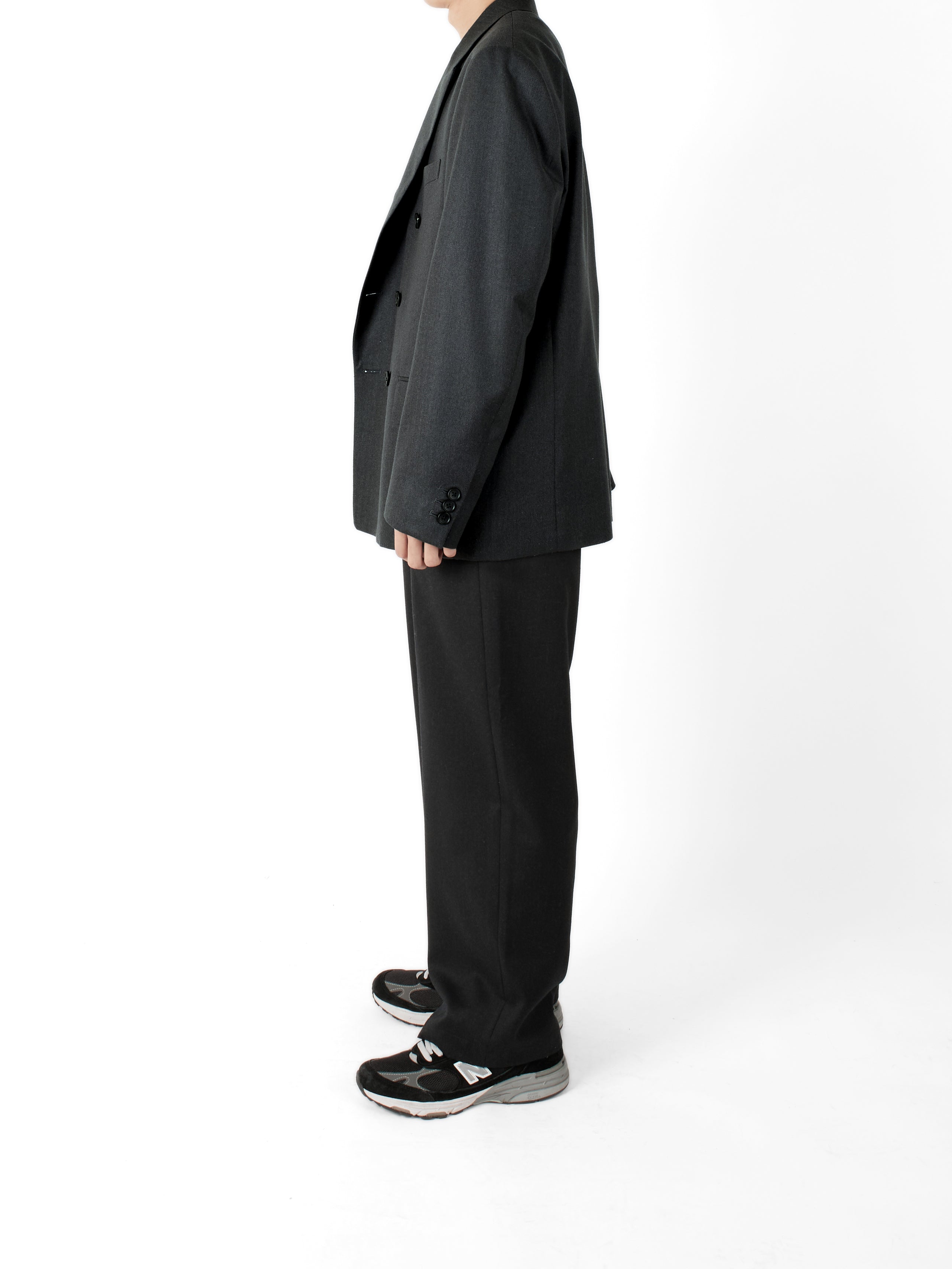 Super130's WOOL/SILK HERRINGBONE DOUBLE BREASTED JACKET｜CHARCOAL