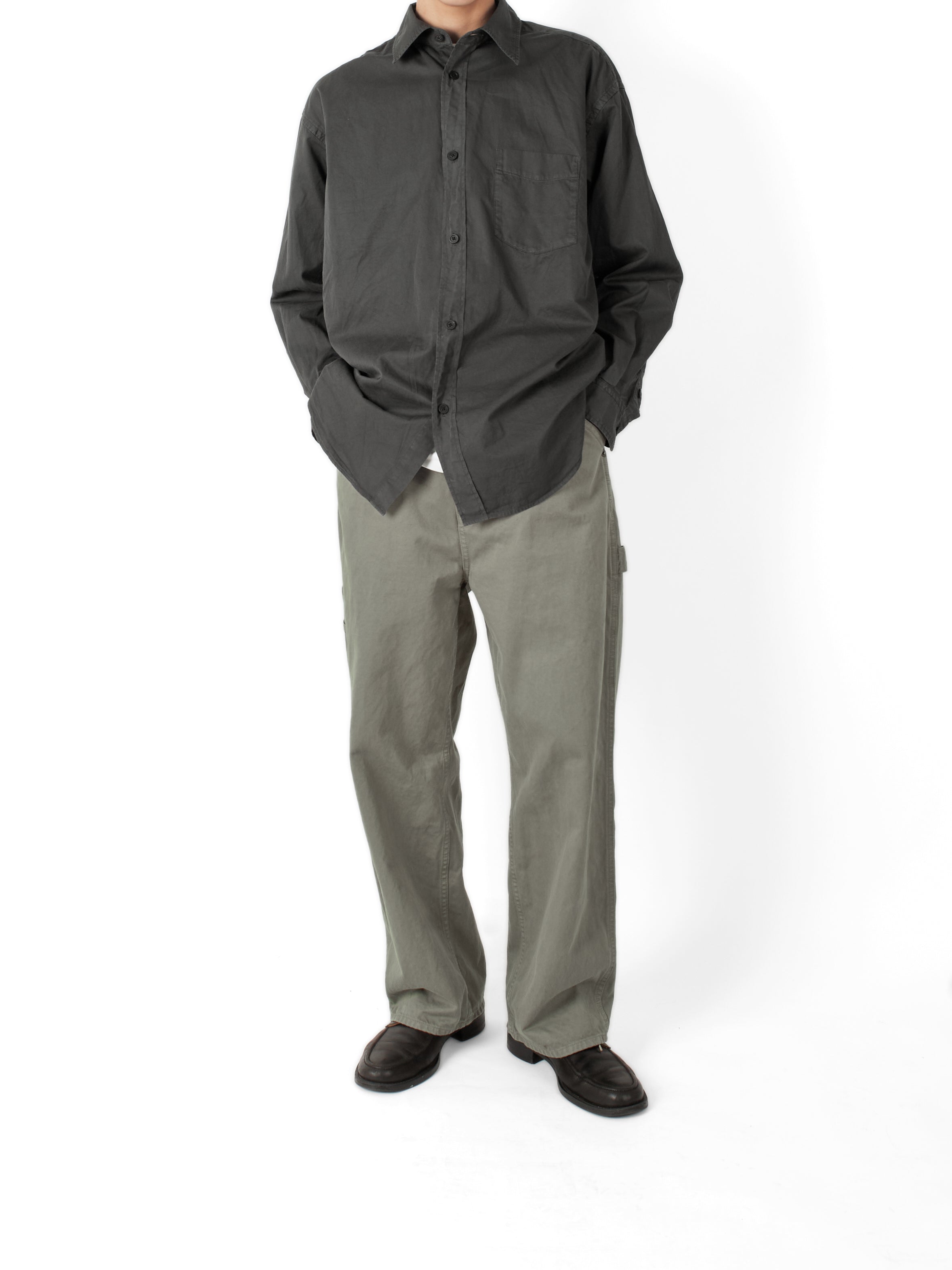 GARMENT DYED FINX COTTON TWILL BIG SHIRTS｜INK BLACK – Cornier