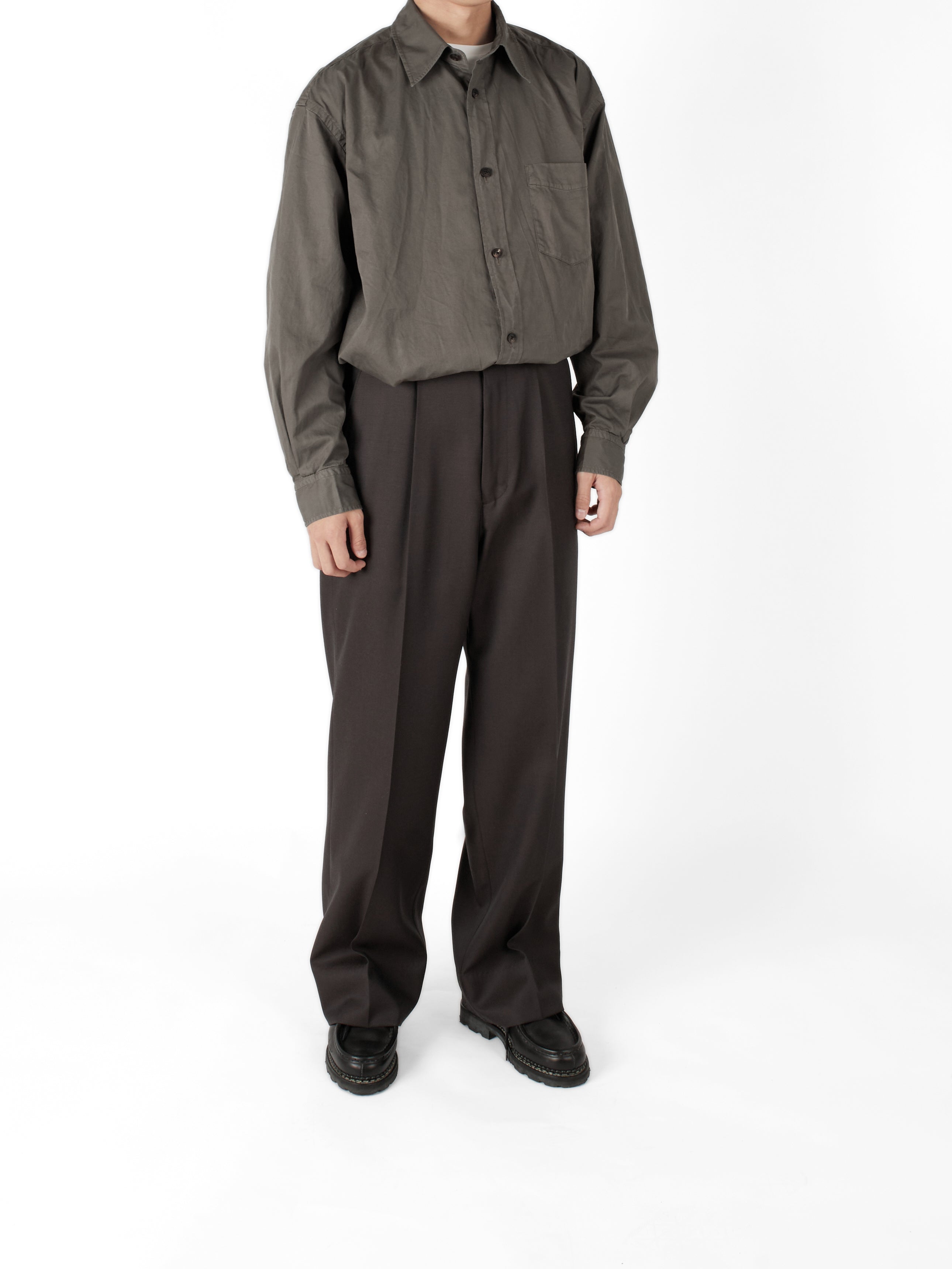 GARMENT DYED FINX COTTON TWILL BIG SHIRTS|SMOKY BROWN – Cornier GARMENT DYED FINX COTTON TWILL BIG SHIRTS|SMOKY BROWN – Cornier