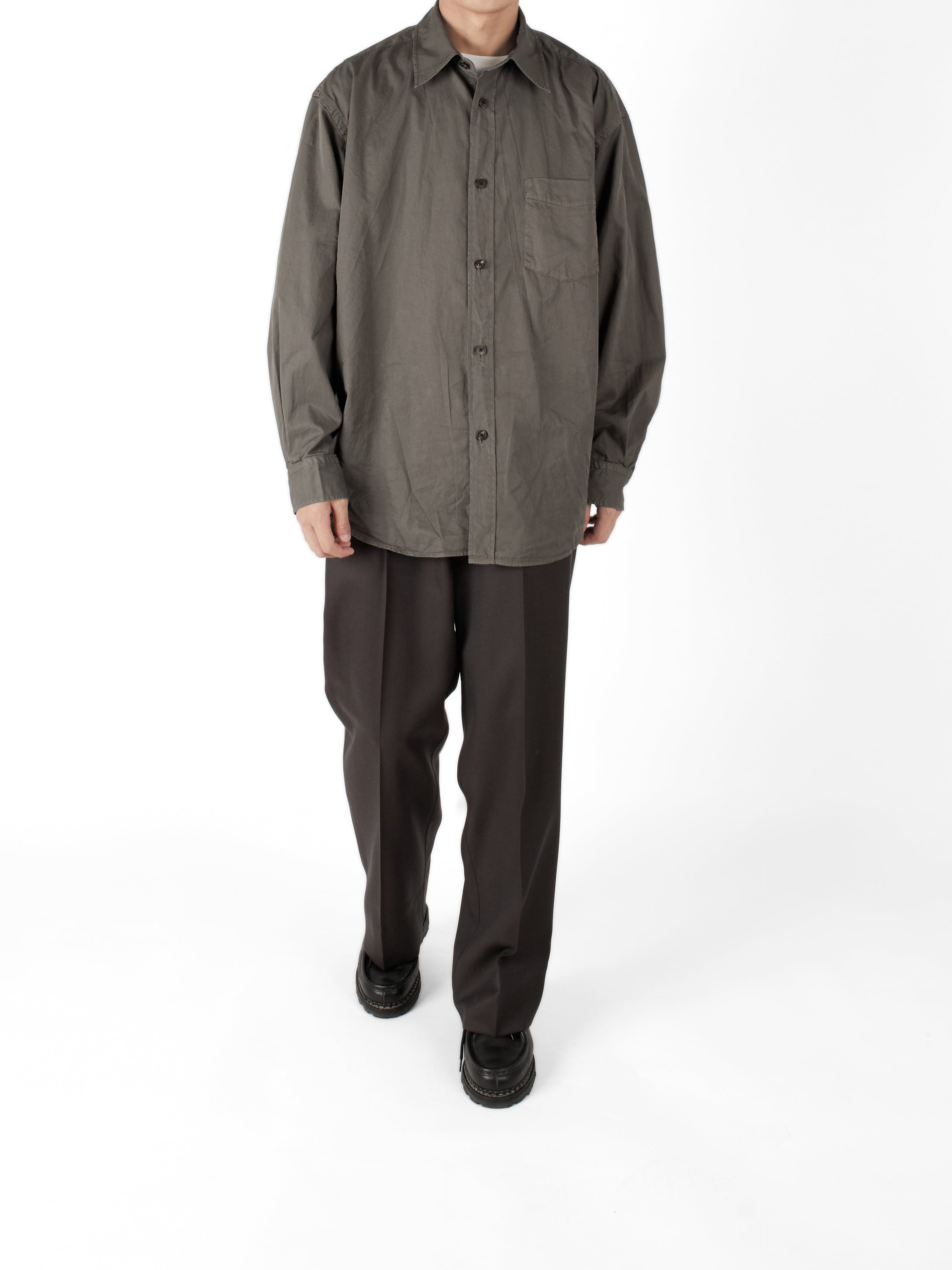 【Cornier】FINX COTTON SHIRTS LONG SLEEVE GARMENT DYED FINX COTTON TWILL BIG SHIRTS｜SMOKY BROWN – Cornier