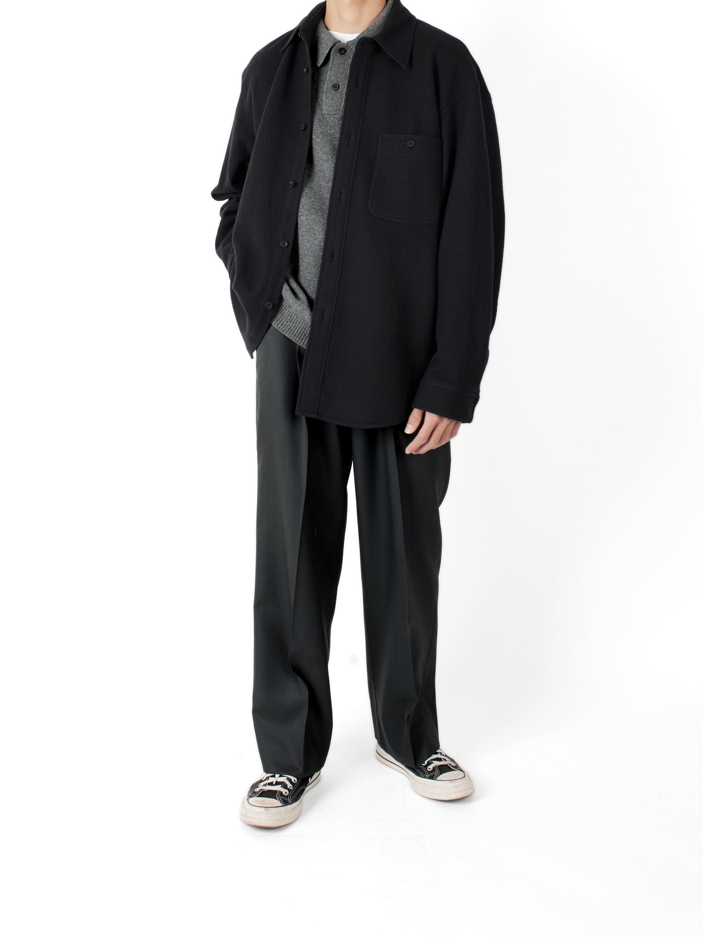 Super130's WORSTED WOOL LIGHT MILLED SLACKS｜TOP BLACK – Cornier