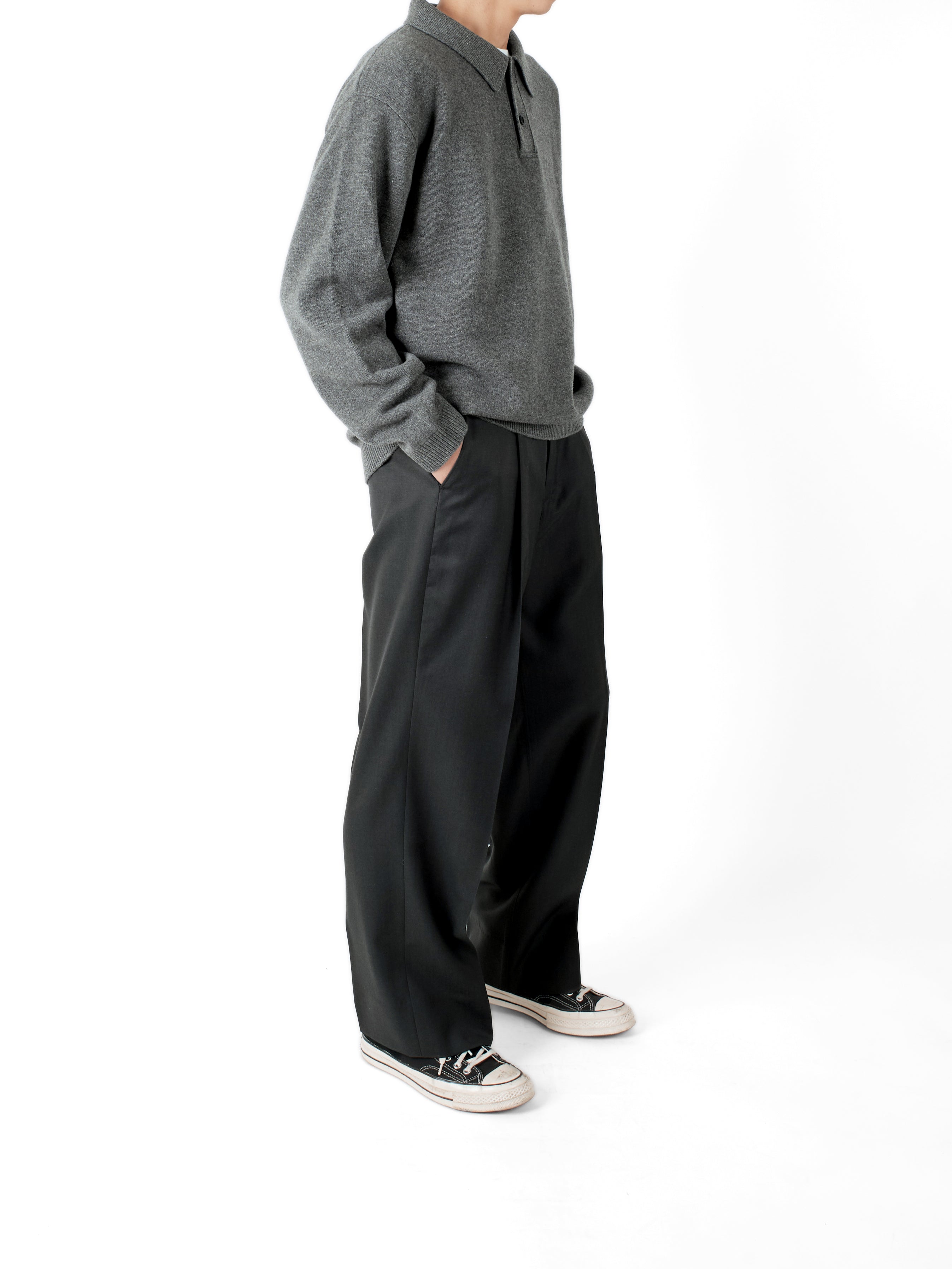 Super130's WORSTED WOOL LIGHT MILLED SLACKS｜TOP BLACK – Cornier