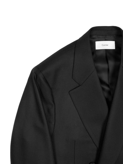 Super140's WOOL MAT DOUBLE BREASTED CHESTER COAT｜BLACK