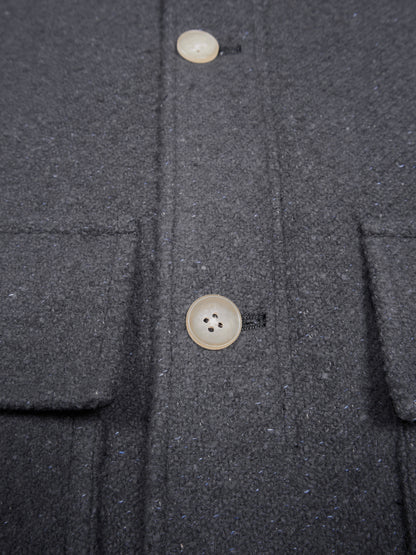 Super140's WOOL /LINEN TWISTED TWEED HOODED COAT｜GRAY