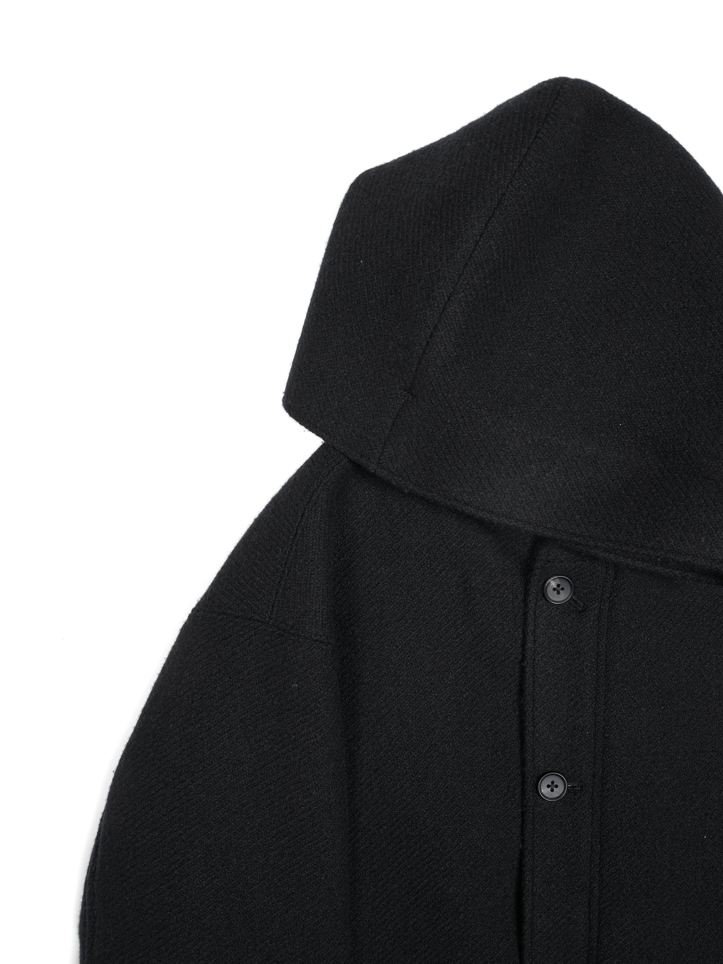 Super140's WOOL /LINEN TWISTED TWEED HOODED COAT｜BLACK