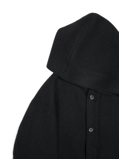 Super140's WOOL /LINEN TWISTED TWEED HOODED COAT｜BLACK