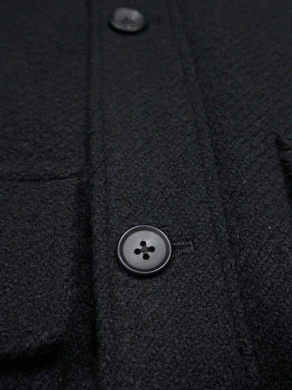 Super140's WOOL /LINEN TWISTED TWEED HOODED COAT｜BLACK