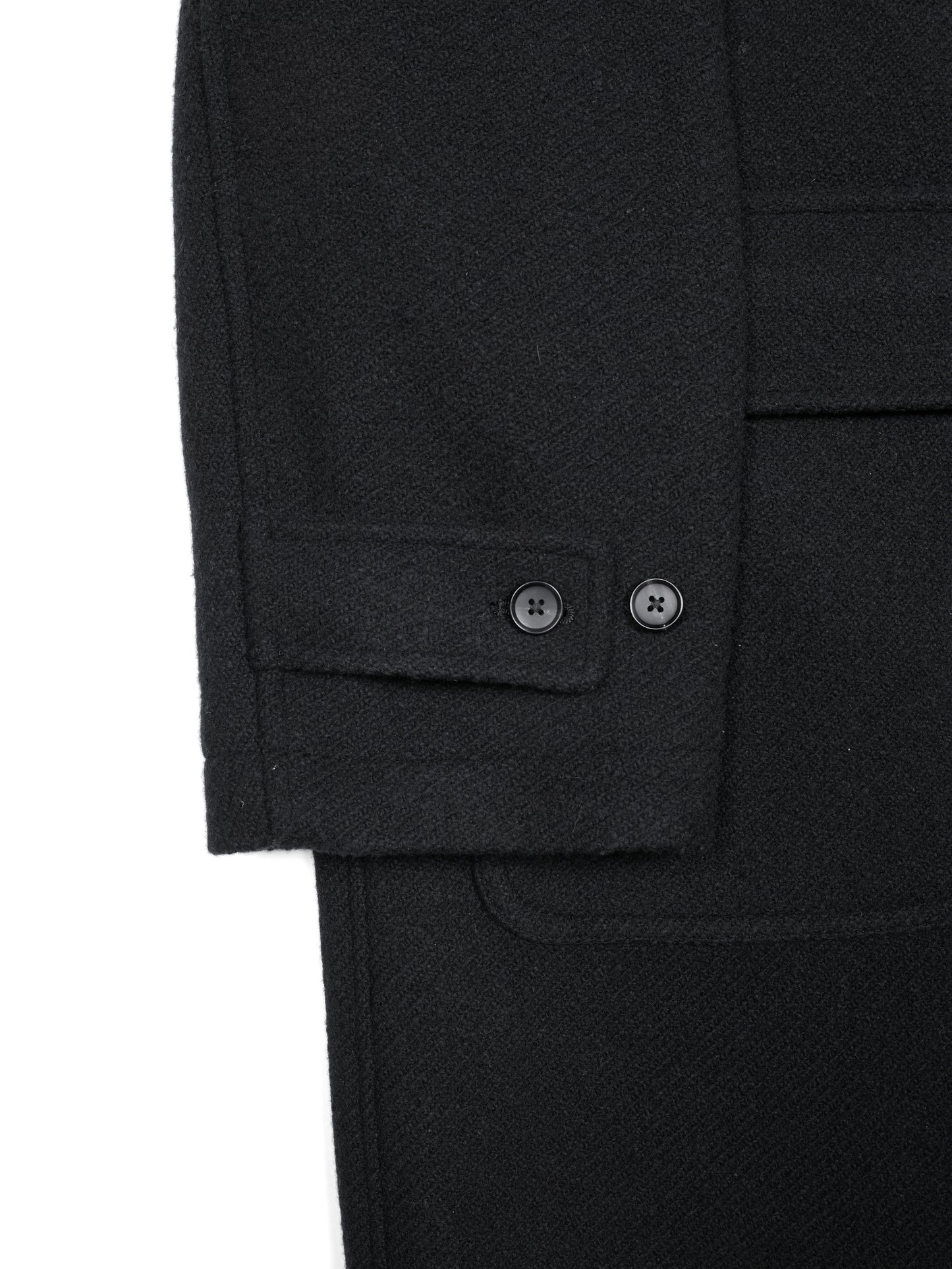 Super140's WOOL /LINEN TWISTED TWEED HOODED COAT｜BLACK