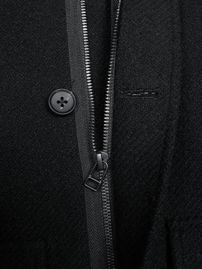 Super140's WOOL /LINEN TWISTED TWEED HOODED COAT｜BLACK