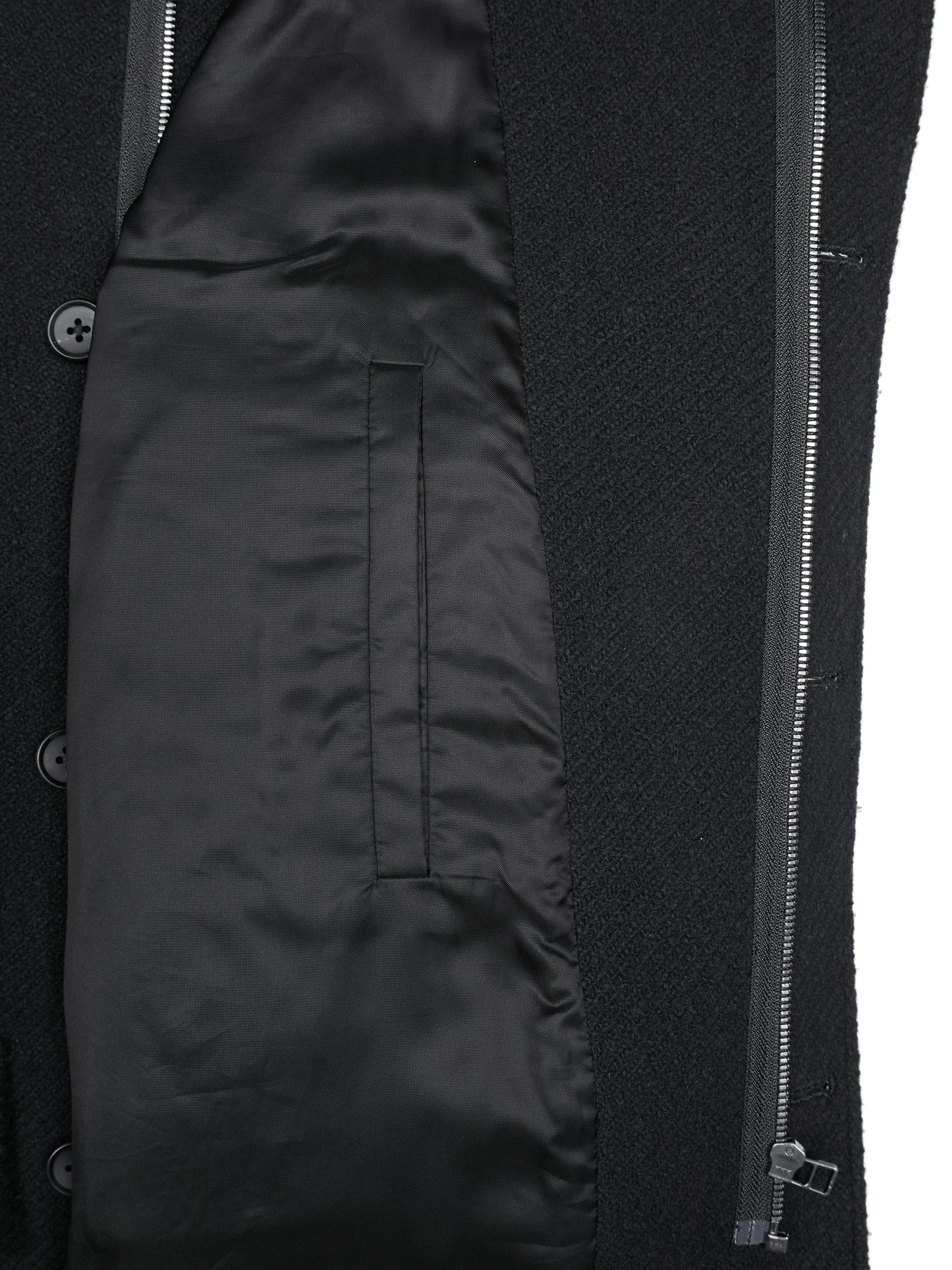 Super140's WOOL /LINEN TWISTED TWEED HOODED COAT｜BLACK