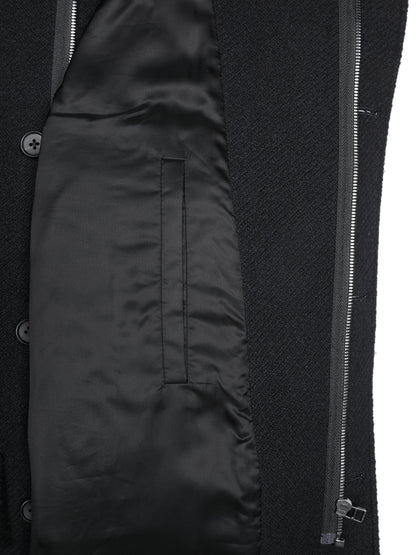 Super140's WOOL /LINEN TWISTED TWEED HOODED COAT｜BLACK