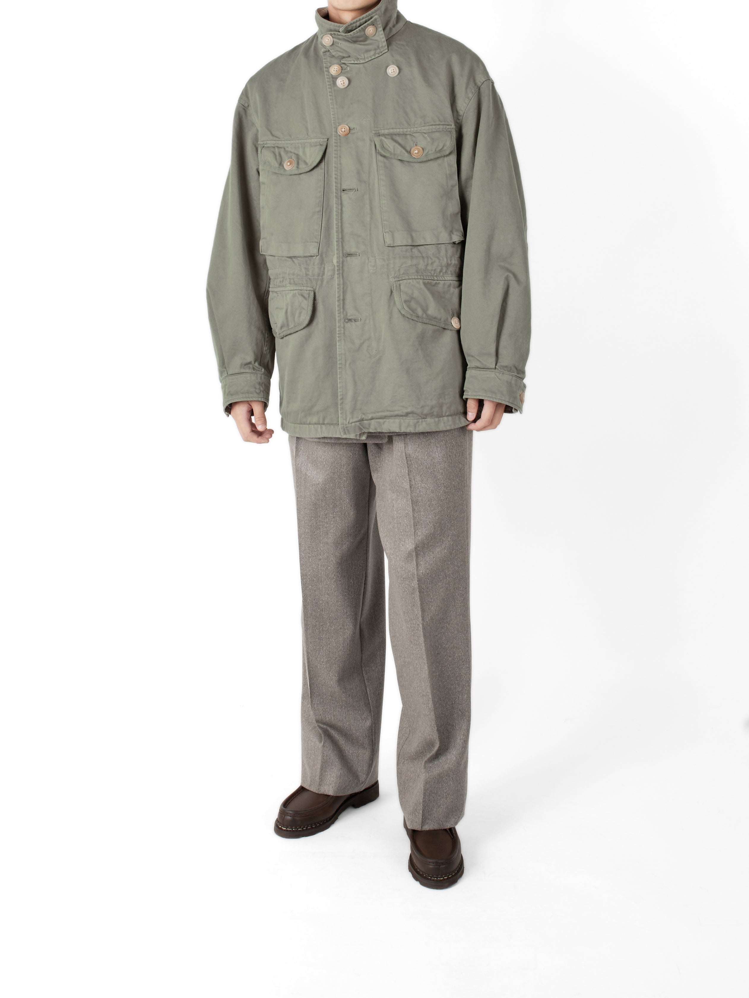 Super130's WOOL/SILK HERRINGBONE SLACKS｜CHARCOAL – Cornier