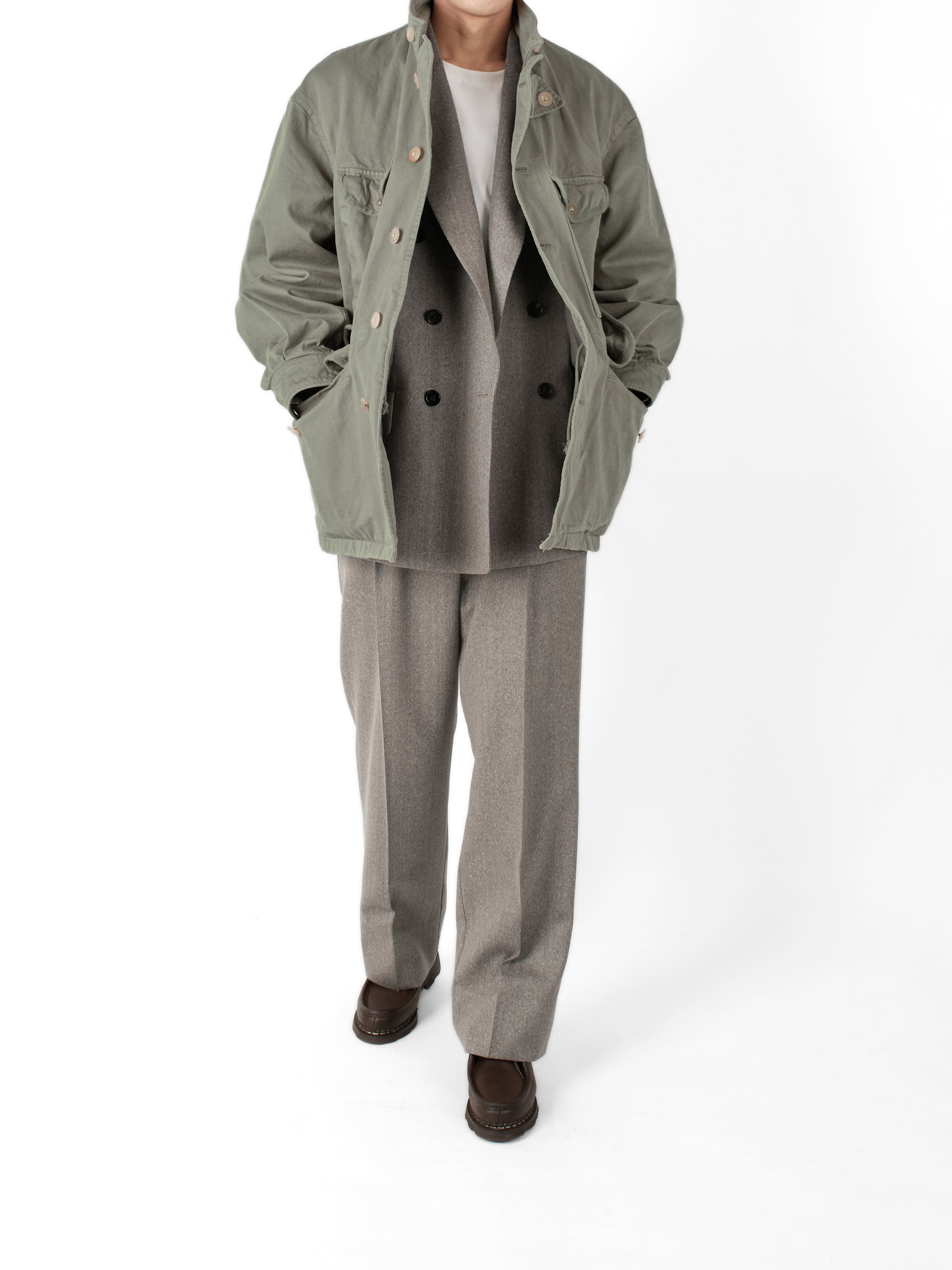 Super130's WOOL/SILK HERRINGBONE SLACKS｜BROWN – Cornier