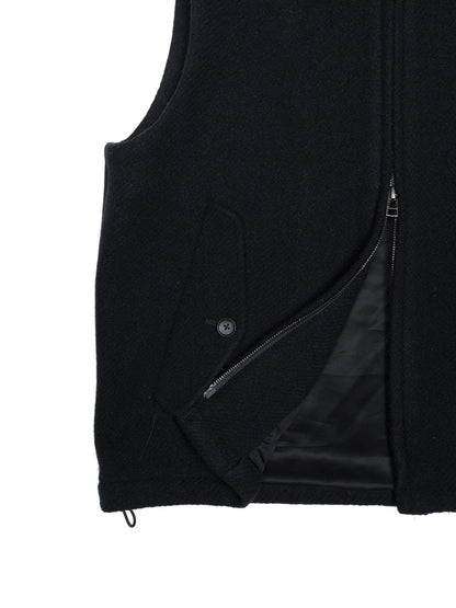 Super140's WOOL /LINEN TWISTED TWEED VEST｜BLACK
