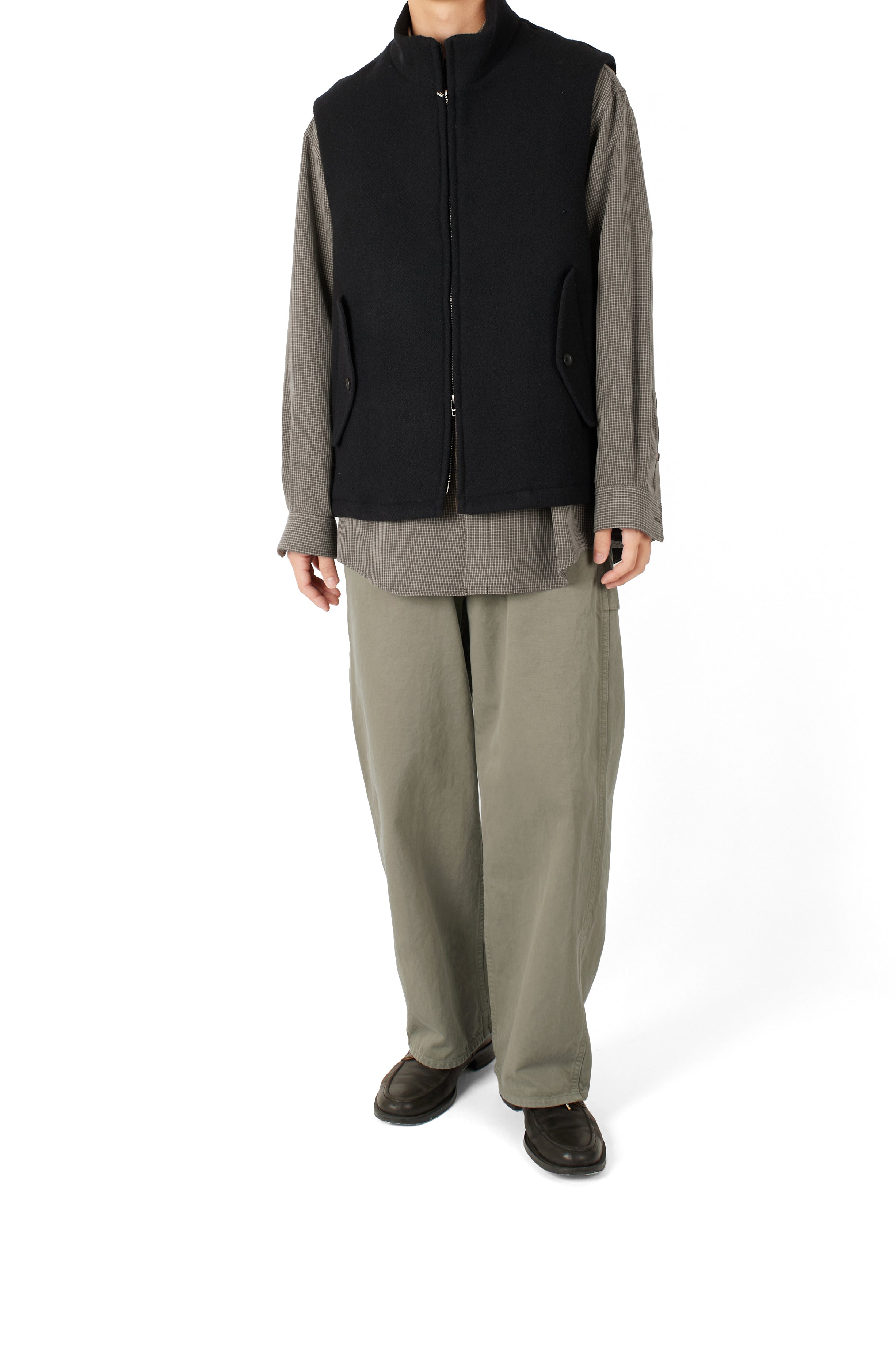 Super140's WOOL /LINEN TWISTED TWEED VEST｜BLACK – Cornier
