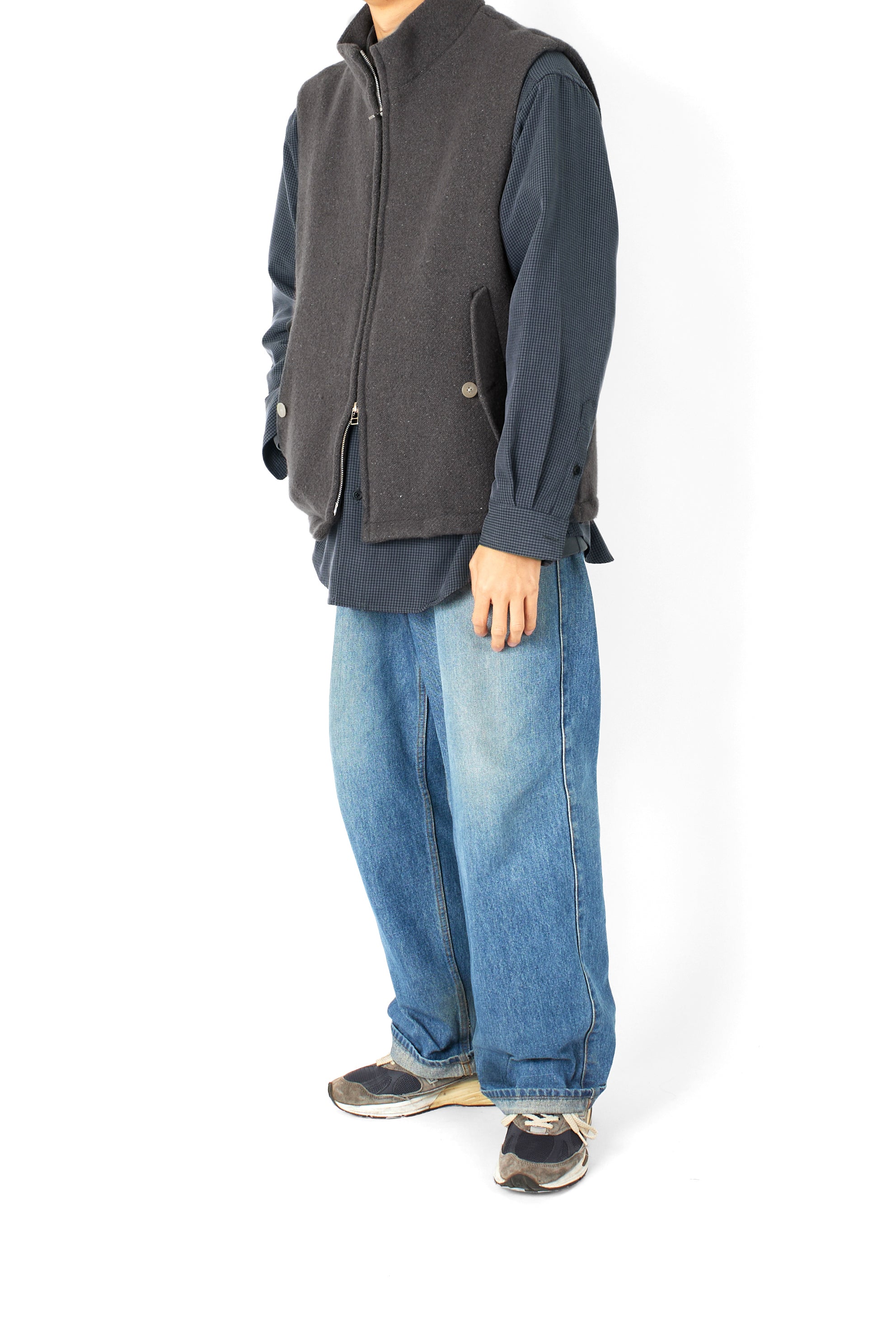 Super140's WOOL /LINEN TWISTED TWEED VEST｜BLACK – Cornier
