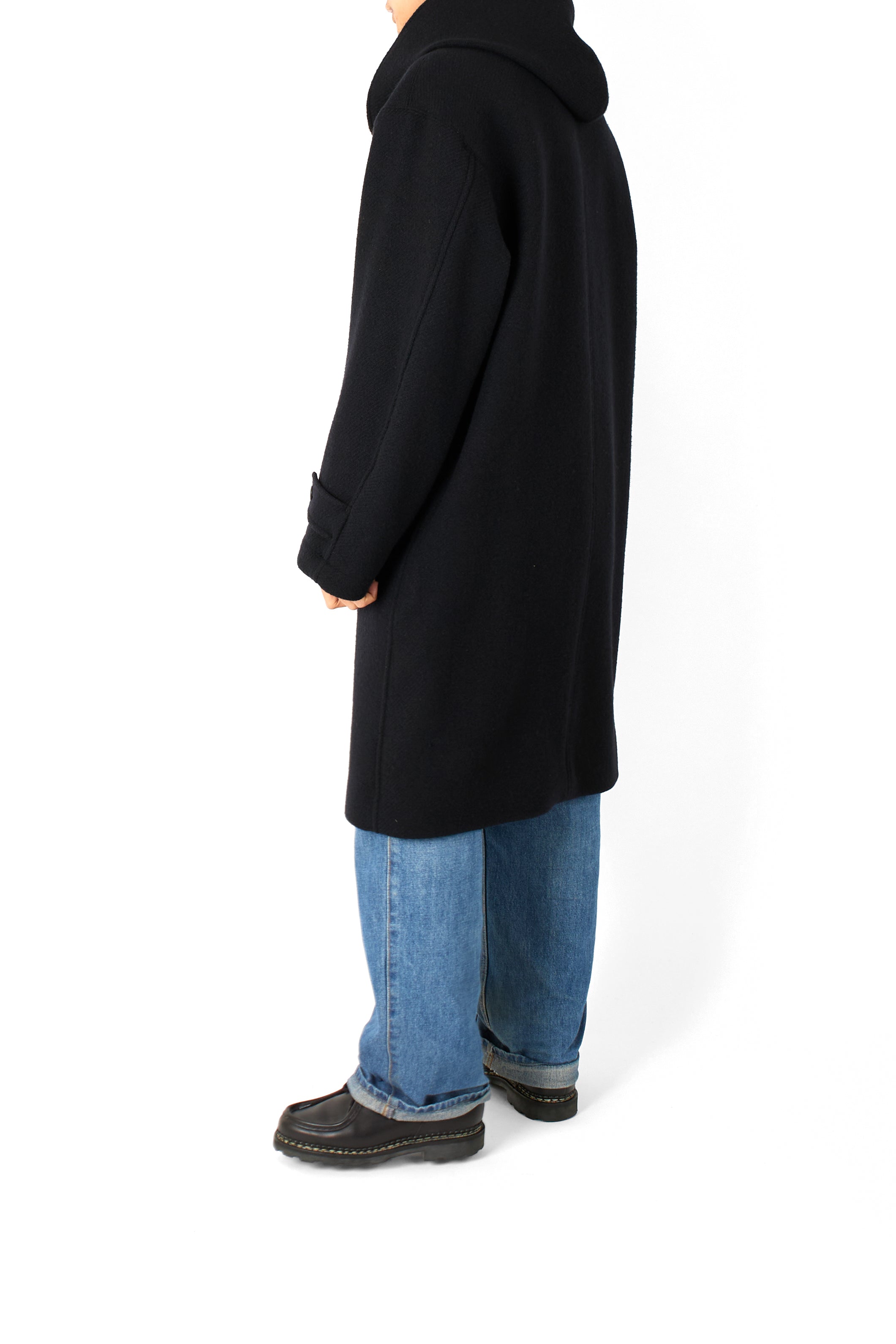 Super140's WOOL /LINEN TWISTED TWEED HOODED COAT｜BLACK – Cornier