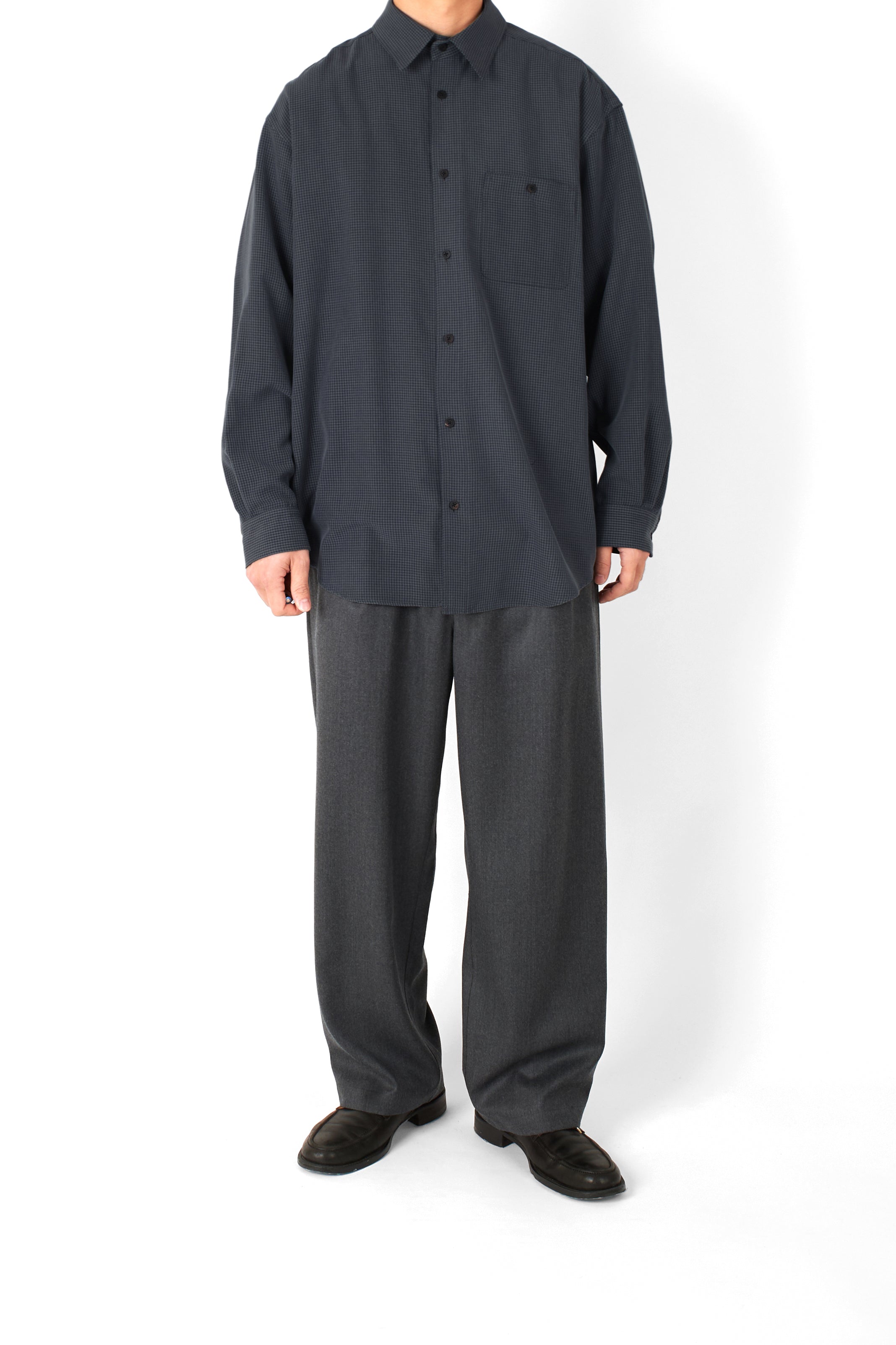 SILK GABARDINE CHECK SHIRTS｜NAVY CHECK – Cornier