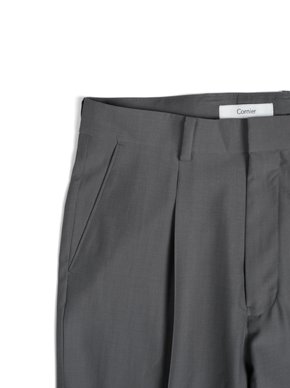 Super130's WORSTED WOOL TROPICAL SLACKS｜LIGHT GRAY