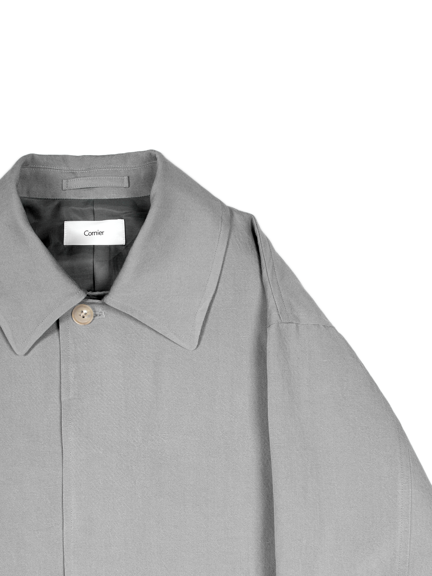 SILK/LINEN FADED GABARDINE BALMACAAN COAT｜ICE GRAY