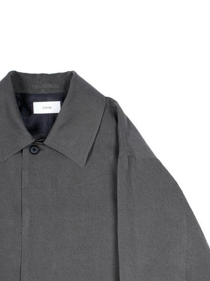 SILK/LINEN FADED GABARDINE BALMACAAN COAT｜HAZE GRAY